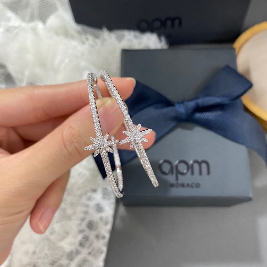 APM Monaco Silver Hoop Earrings with Diamond Star